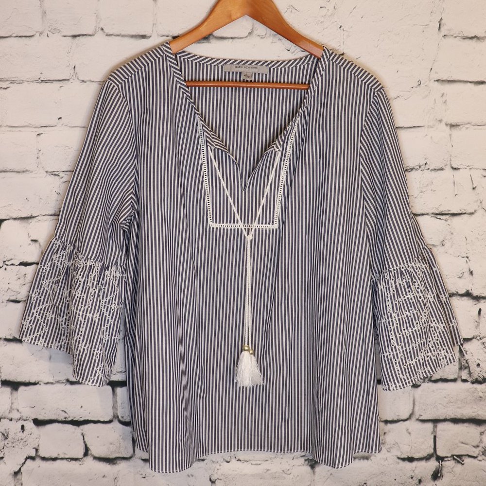 Andrew Marc Striped 3/4 Bell Sleeve Blouse sz XL